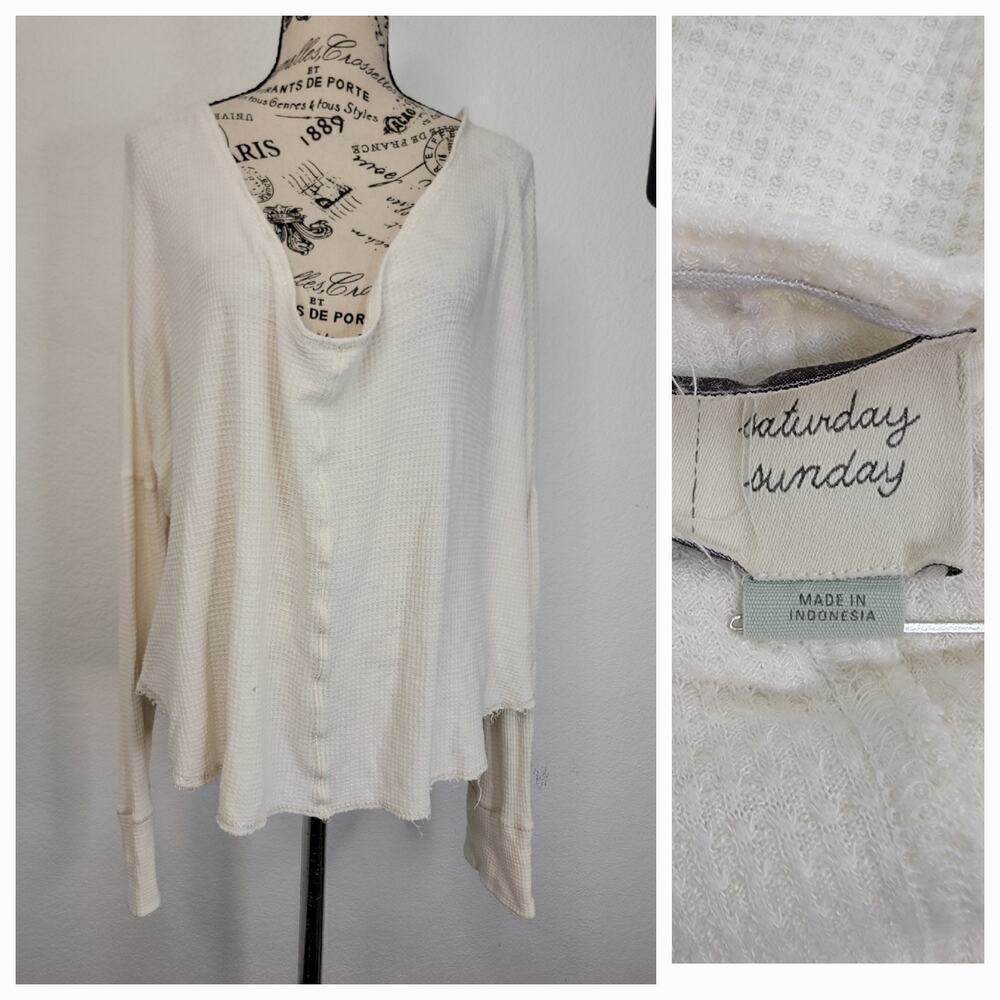 Saturday Sunday Anthropologie Thermal Top SZ Large Waffle Knit Long Sleeves